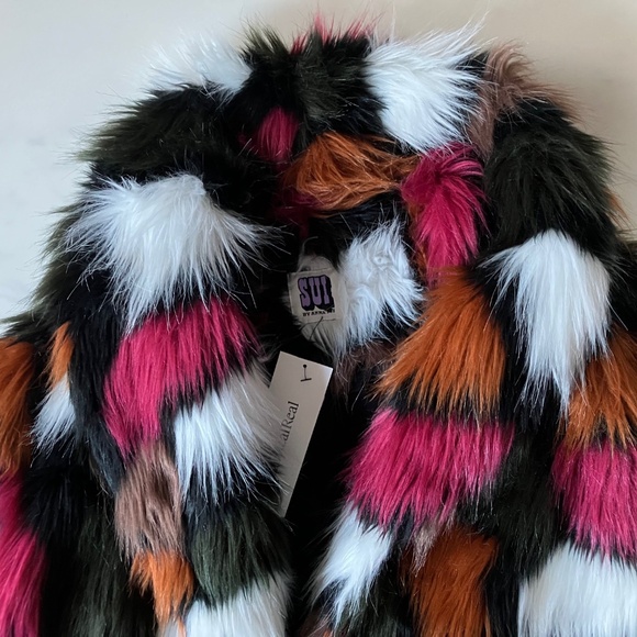 GORGEOUS Anna Sui Multicolor Cool AF Faux Fur Coat L XL - Picture 4 of 7